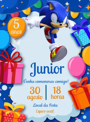Convite de Aniversário Sonic para Editar Online Facilmente