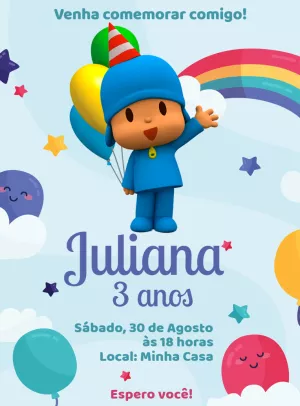 Convite de Aniversário Pocoyo para Editar e Imprimir