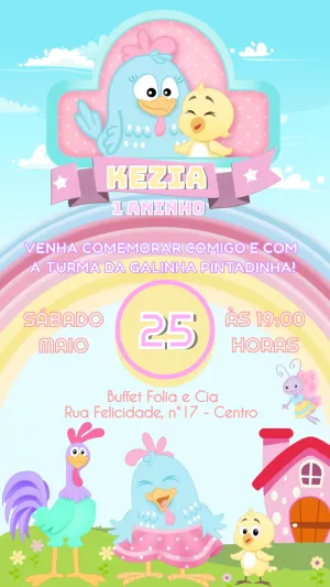 Convite Aniversário Galinha Pintadinha Candy para Editar