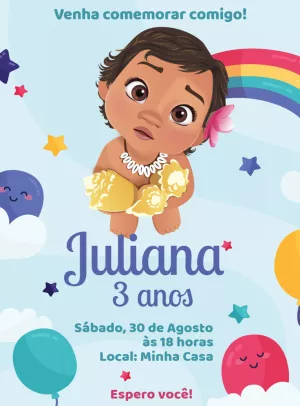 Convite Aniversário Moana Baby para Editar Online