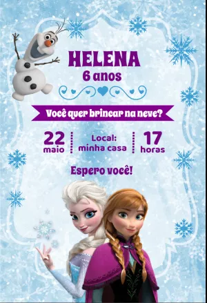 Convite Aniversário Frozen com Elsa e Anna para Editar Online