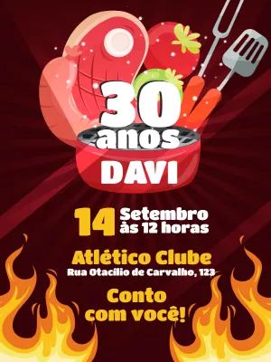 Convite de Aniversário Tema Churrasco para Editar Online