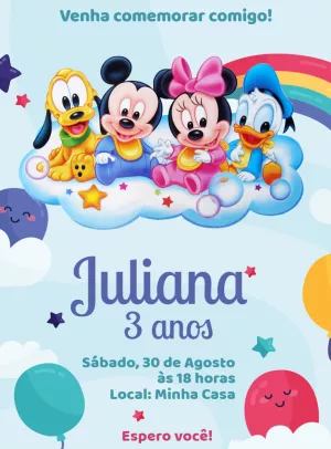 Convite Aniversário Turma do Mickey Baby para Editar Online