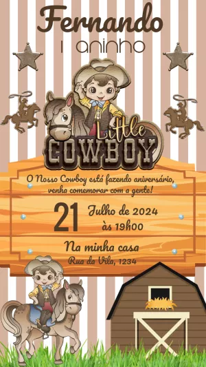 Convite Aniversário Cowboy Menino para Editar Online