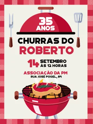 Convite de Aniversário Churrasco com Grelha para Editar Online