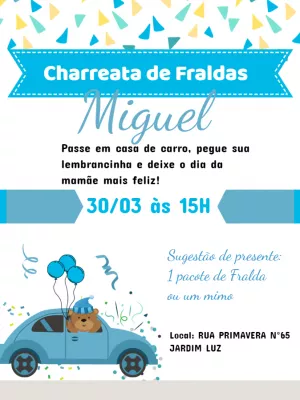 Convite Charreata de Fraldas Ursinho no Carro para Editar