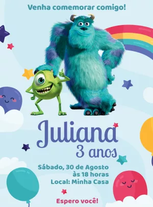 Convite de Aniversário Monstros SA para Editar Online