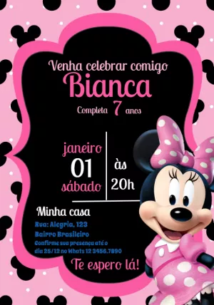Convite de Aniversário Minnie Mouse Rosa para Editar Online