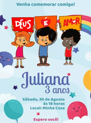 Convite Aniversário Três Palavrinhas para Editar Online