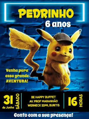 Convite de Aniversário Pikachu do Filme para Editar Online
