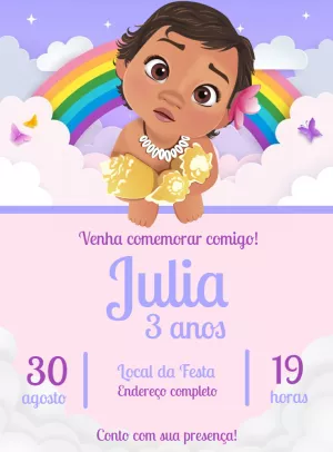 Convite de Aniversário Moana Baby para Editar Online