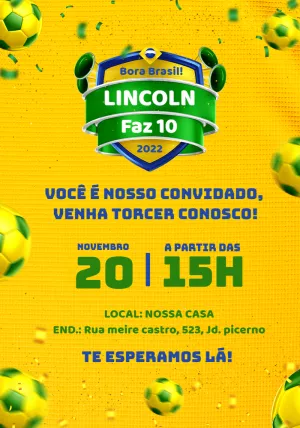 Convite Aniversário Futebol Brasil Hexa para Editar Online