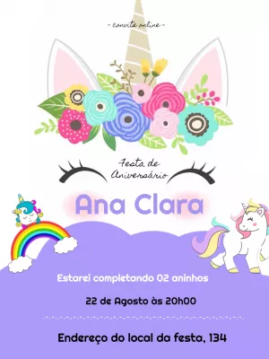 Convite Aniversário Unicórnio Mágico para Editar Online
