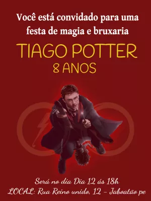 Convite Aniversário Harry Potter: Magia e Bruxaria para Editar