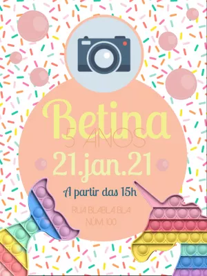 Convite Aniversário Pop It com Foto para Editar Online