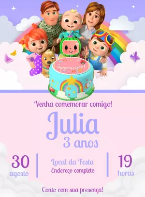 Convite de Aniversário Cocomelon com a Família para Editar Online