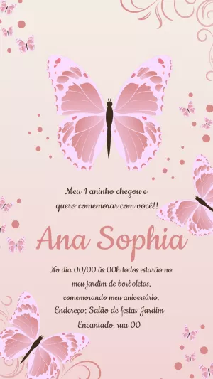 Convite Aniversário Jardim de Borboletas para Editar Online