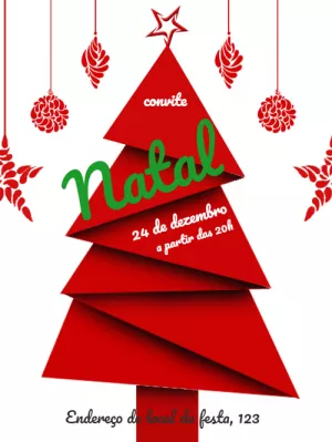 Convite de Natal com Árvore Vermelha para Editar Online