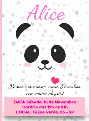 Convite de Aniversário Ursinha Panda para Editar Online