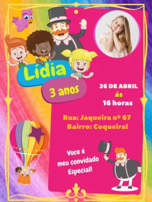 Convite Aniversário Mundo Bita com Foto para Editar Online