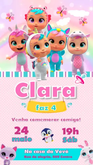 Convite de Aniversário Cry Babies para Editar Online