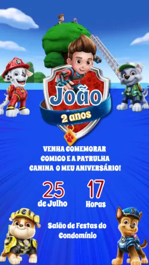 Convite Animado Aniversário Patrulha Canina para Editar Online