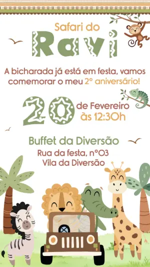 Safari Birthday Invitation – Static – Convide aê!