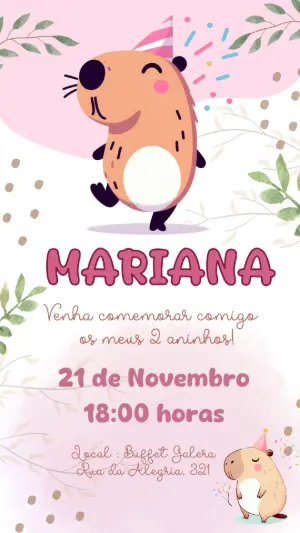 Convite Aniversário Capivara Fofa para Editar Online