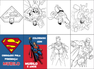 Mini Livro de Colorir Super Homem para Aniversário Editável Online
