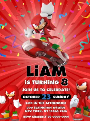 Knuckles Sonic Birthday Invitation to Edit Online