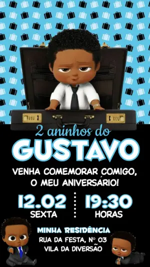 Convite de Aniversário Poderoso Chefinho Moreno Editável