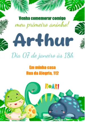 Convite Aniversário Dinossauro Fofo para Editar Online