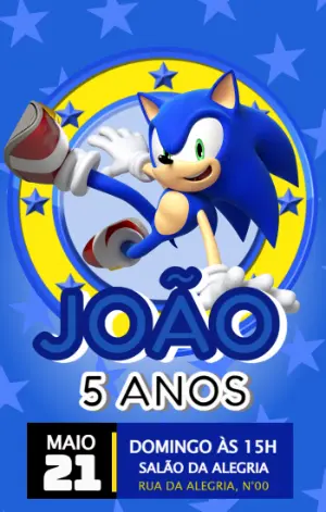 Convite de Aniversário Sonic para Editar e Imprimir