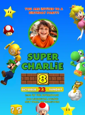 Super Mario Themed Birthday Invitation | Editable Digital Template with photo