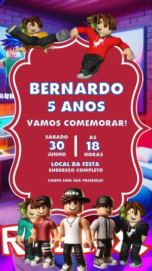 Convite Animado de Aniversário Roblox com Avatares para Editar