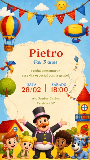 Convite de Aniversário Infantil Mundo Bita Editável