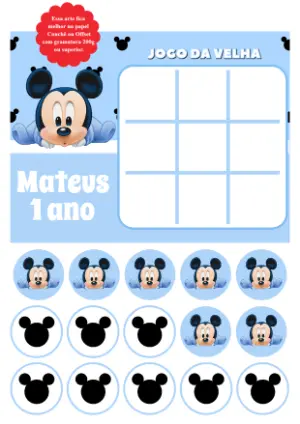 Jogo da Velha Mickey Baby para Aniversário: Edite e Imprima