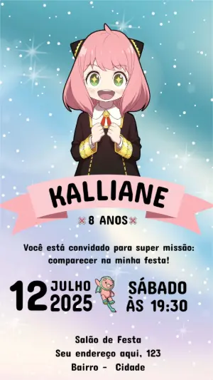 Convite Aniversário Spy x Family com Anya para Editar Online
