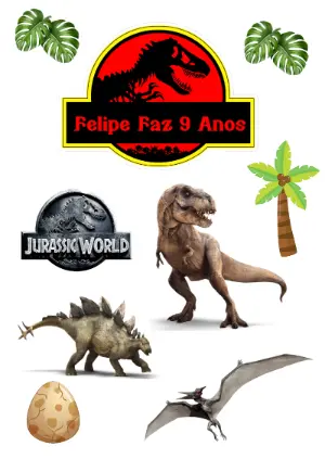 Topo de Bolo Jurassic Park com Dinossauros para Editar Online