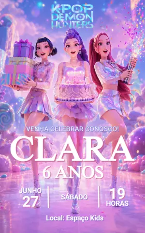 Convite de Aniversário K-pop Demon Hunters Editável