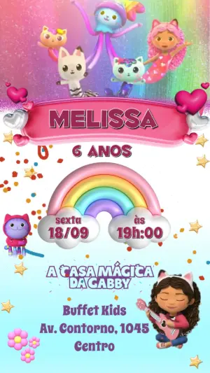 Convite Animado Aniversário A Casa Mágica da Gabby para Editar