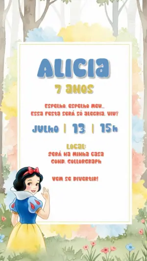 Convite Aniversário Branca de Neve para Editar Online