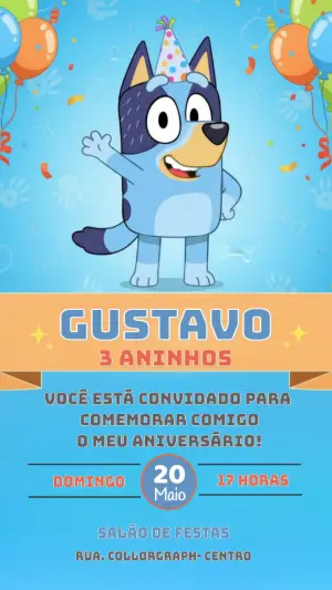 Convite de Aniversário Bluey e Bingo Colorido para Editar e Enviar