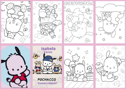 Livrinho de Colorir Pochacco Editável para Aniversário Infantil