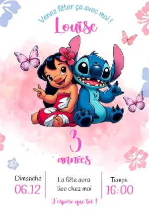 Invitation Anniversaire Lilo et Stitch à Modifier en Ligne