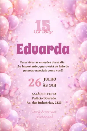 15岁生日邀请函 – 静态 – Convite digital - Edite você mesmo