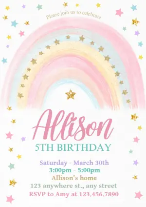 Pastel Rainbow Birthday Invitation Editable Template
