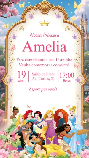Convite Aniversário Princesas Disney Editável Online