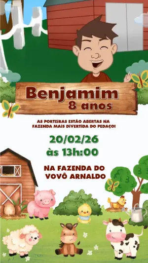 Vídeo Convite de Aniversário Fazendinha para Editar Online