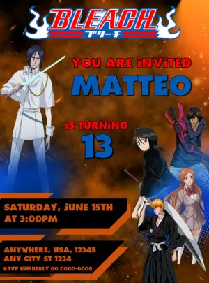Editable Bleach Anime Birthday Invitation Template